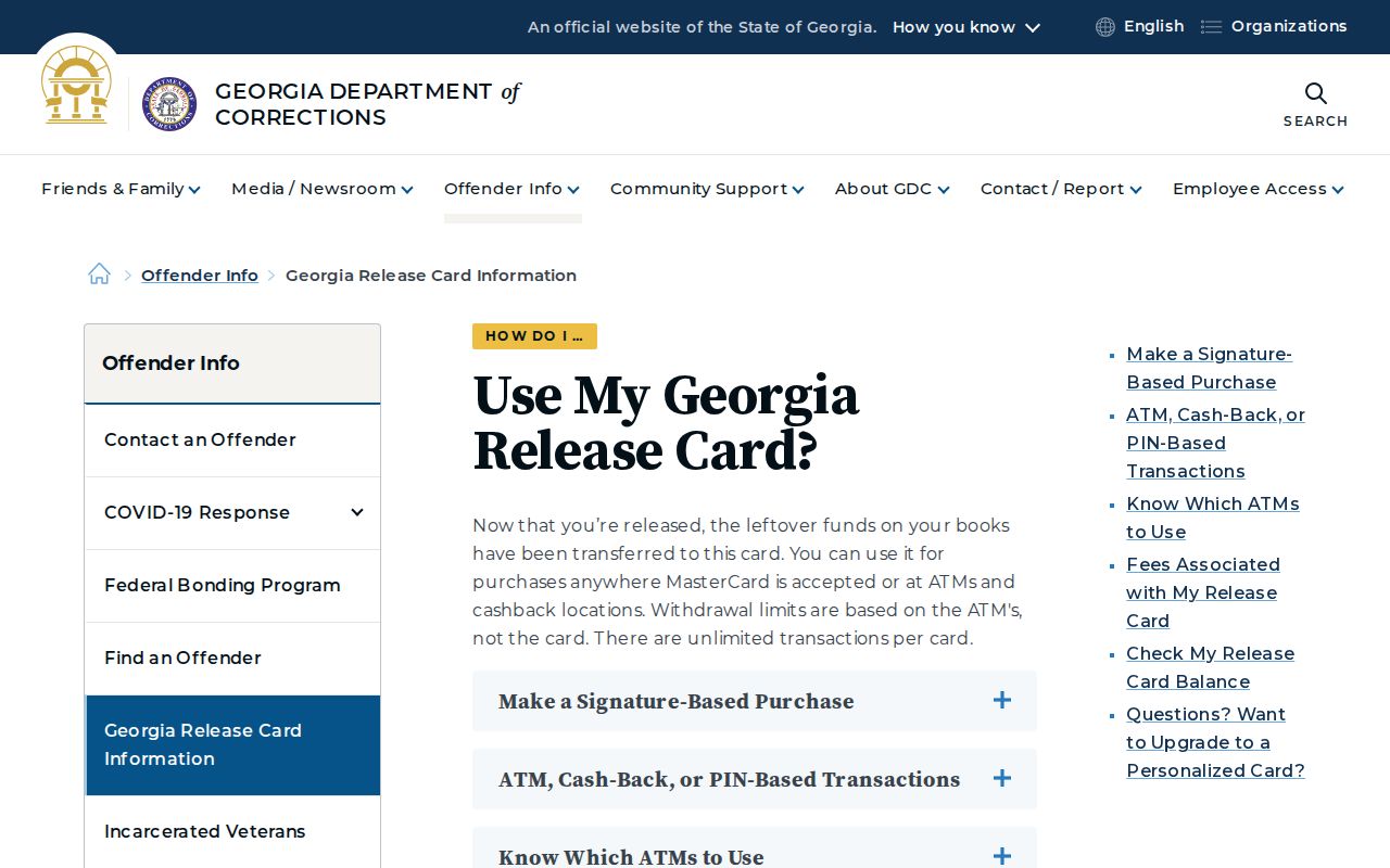 Dodge State Prison release card information from GDC