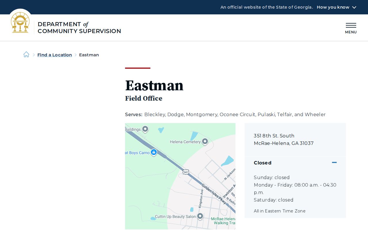DCS Eastman Field Office page serving Dodge County