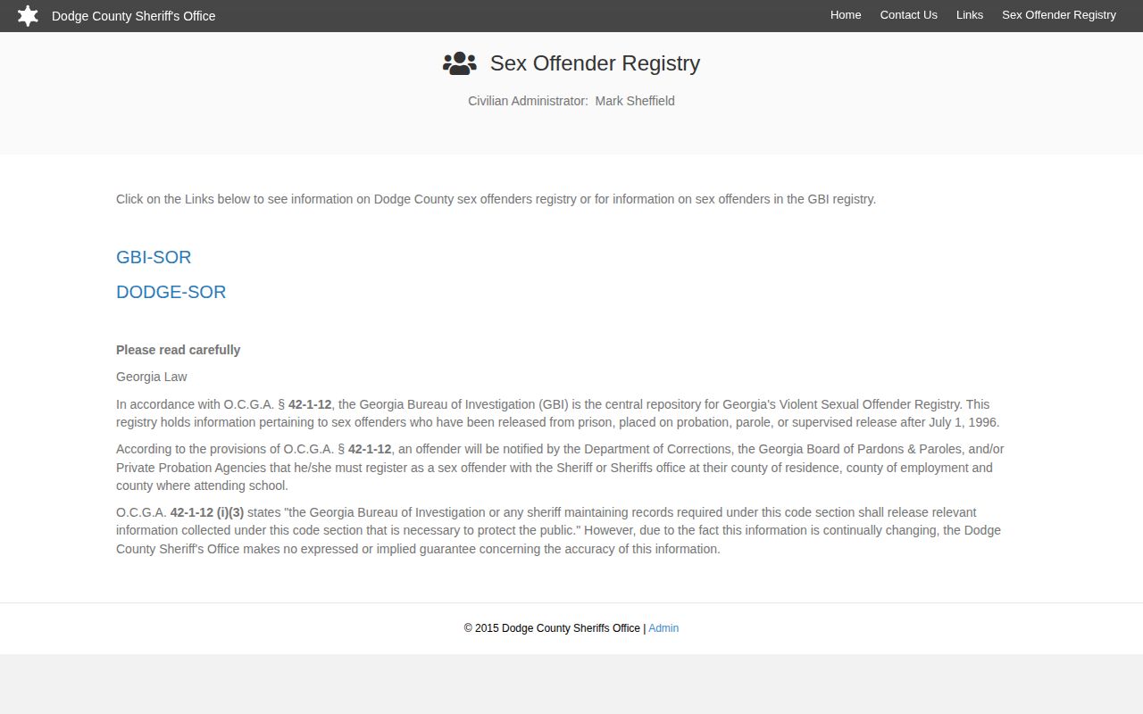 Dodge County sheriff sex offender registry page